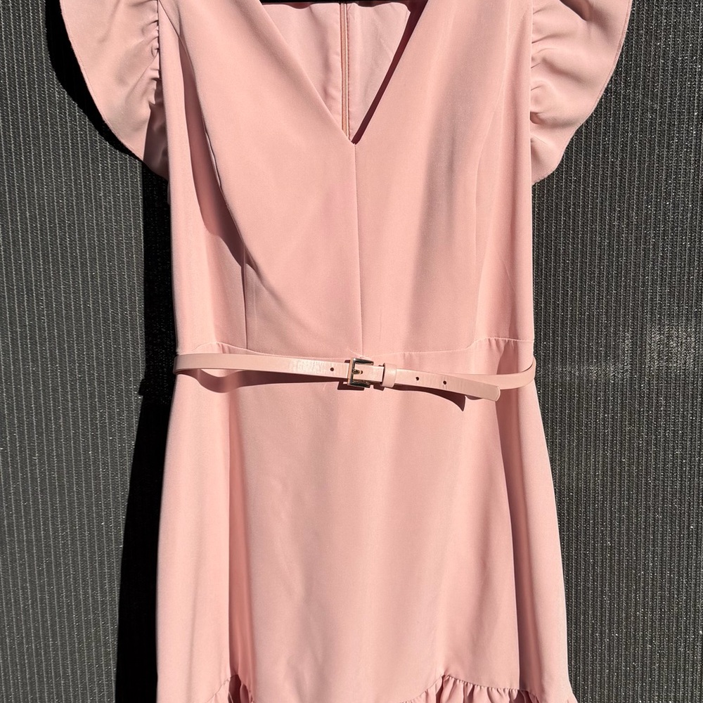 Tommy Hilfiger Pink Ruffled Dress with Belt